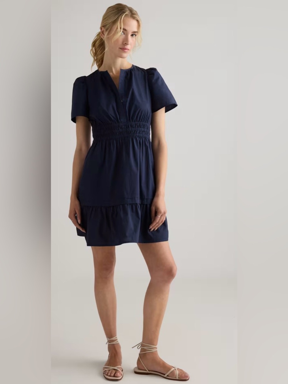Quince 100% Organic Cotton Poplin Tiered Mini Dress Size Medium